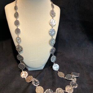 Chico's necklace - long and dangling, silver tone, connects many circles.